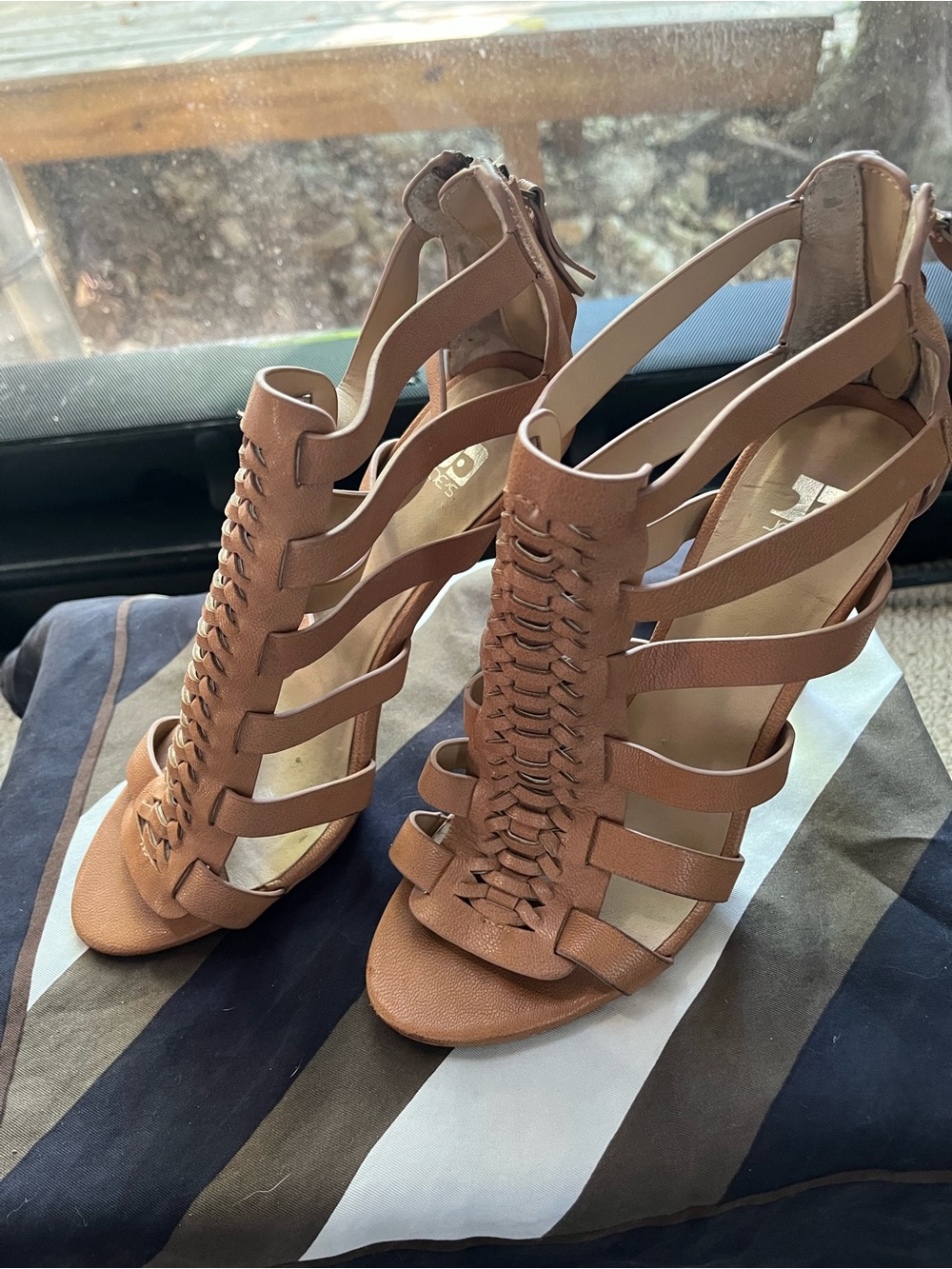 Joe's Jeans Brown Strappy Woven Heeled Sandals
